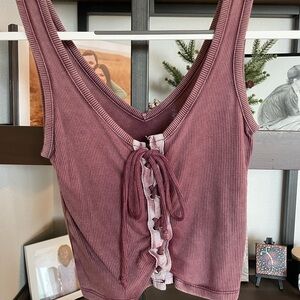 American Eagle Outfitters Ribbed Lace-Up Crop Top - Purple
